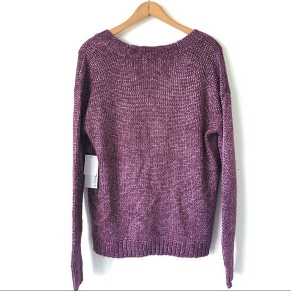 JustFab Purple Open Front Metallic Knit Wrap Crossover Sweater NWT - Picture 5 of 8